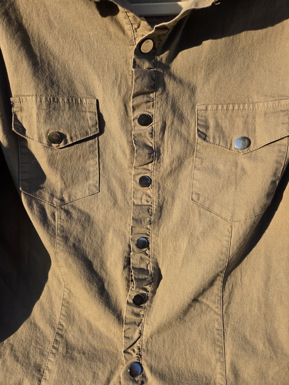 Olive Green Button-Front Utility Shirt - Picture 8 of 13